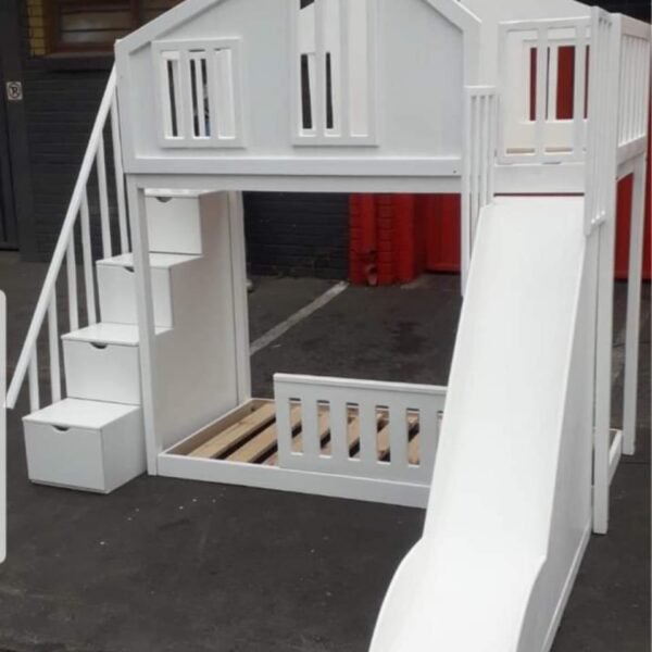 House Bunk Bed with shelves on slide