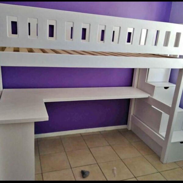 top bed with steps and desk underneath