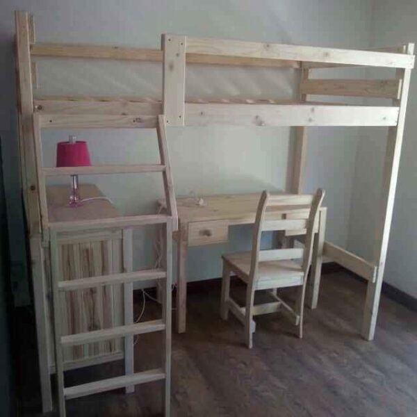 loft bunk with shelve and table with small drawers