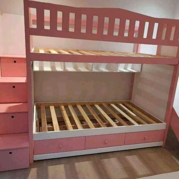 Modern tri-bunk with slide and shelf