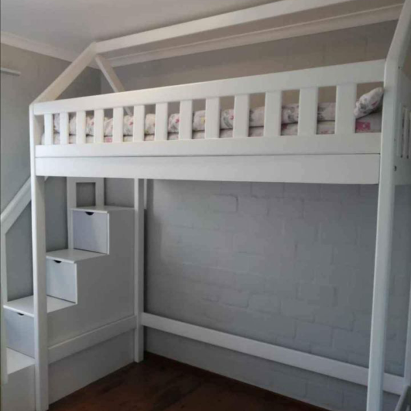 Loft bed with a house top