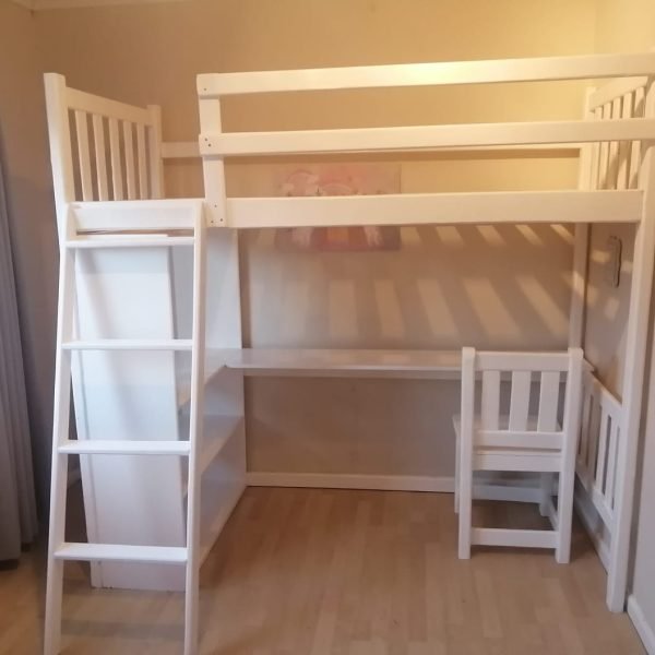 Loft bed with shelf and desk